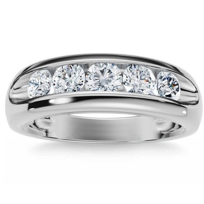 Pompeii3 3/4Ct Men's Diamond 5-Stone Wedding Ring Channel Set 10k Gold Lab Created