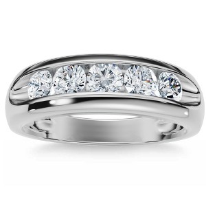 Pompeii3 3/4Ct Men's Diamond 5-Stone Wedding Ring Channel Set 10k Gold Lab Created - 1 of 4