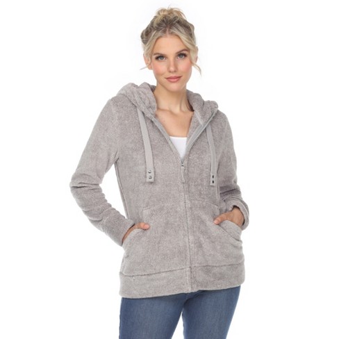 Women's Hooded High Pile Fleece Jacket Grey Large - White Mark