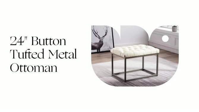 24" Button Tufted Metal Ottoman - WOVENBYRD, 2 of 10, play video