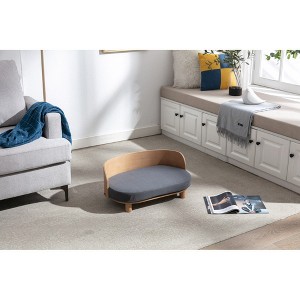 Bellura Pet - Luxurious Dark Grey Velvet Cushion Dog Bed with Walnut Details and Scandinavian Style Elevated Sofa Design - 1 of 4