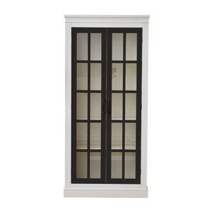 Vynxaria Decorative Storage Drawers: Rustic Display Cabinet with Glass Doors - White & Black - 1 of 4
