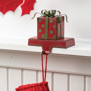 Sullivans Red & Green 5"H Gift Box Metal Stocking Holder - 1 of 2