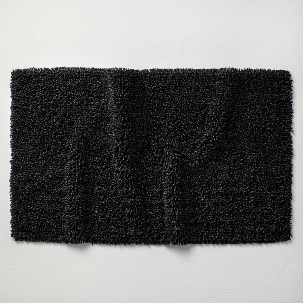 24"x40" Mélange Looped Bath Rug Black - Casaluna™: Cotton, Tufted, Machine Washable, OEKO-TEX Certified