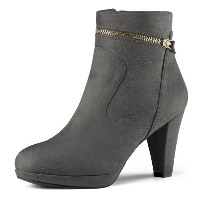 Allegra K Women's Slip-on Zip Round Toe Heel Ankle Boots