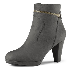 Allegra K Women's Slip-on Zip Round Toe Heel Ankle Boots - 1 of 4