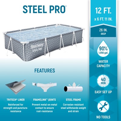 Bestway 12' x 6.5' Gray Steel Frame Rectangular Pool