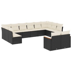 vidaXL 12 Piece Patio Sofa Set with Cushions Black and Cream Poly Rattan - Without Table - 1 of 4