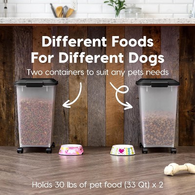 33 Quart Clear and Black Airtight Pet Food Storage Bins with Casters, Set of 2