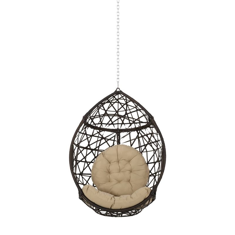 Los Alamitos Indoor/Outdoor Wicker Hanging Chair with 8&#39; Chain - Brown/Tan - Christopher Knight Home, 1 of 10