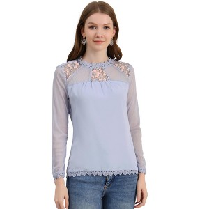 INSPIRE CHIC Women's Elegant Lace Sleeve Scalloped Trim Summer Casual Chiffon Blouse - 1 of 4