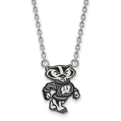 Black Bow Jewelry Sterling Silver Wisconsin Badgers NCAA Necklace 18 Inch
