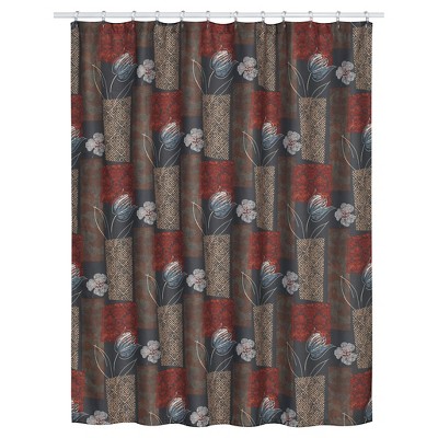 Borneo Floral Textured Shower Curtain Brown/Red - Creative Bath