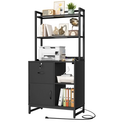 Besiost Home Office Storage Cabinet with Hutch, Filing Cabinet with Drawers