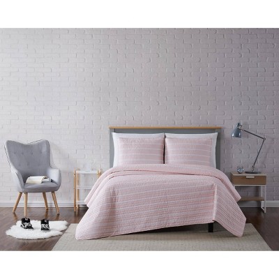 Truly Soft Twin Extra Long Maddow Stripe Quilt Set Blush
