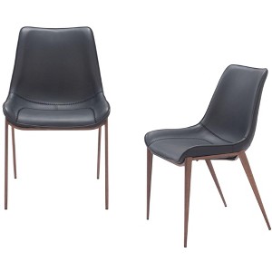 HomeRoots Set of Two Black and Brown Upholstered Faux Leather Dining Side Chairs - 1 of 4