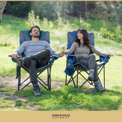 XXL Blue and Gray Padded Folding Camping Chair with Armrests