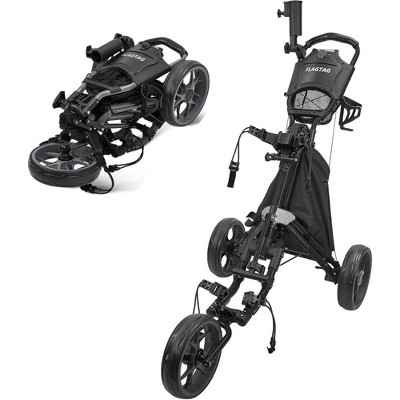 Probe Hues Foldable 3-Wheel Golf Push Cart with Brake, Storage, Holders