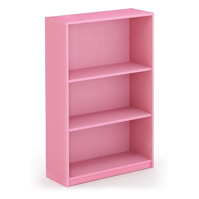 Furinno Jaya Home Simple Sleek Wooden 3 Tier Adjustable Office Open Bookcase Display Closet Storage Shelf for Living Room and Bedroom Spaces, Pink