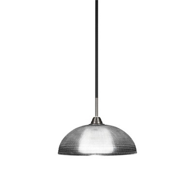 Toltec Lighting Paramount 1 - Light Pendant in  Matte Black/Brushed Nickel with 13" Clear Ribbed Shade