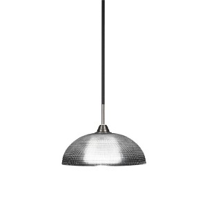 Toltec Lighting Paramount 1 - Light Pendant in  Matte Black/Brushed Nickel with 13" Clear Ribbed Shade - 1 of 1