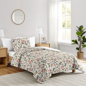 Sweet Jojo Designs Girl Twin Comforter Bedding Set Vintage Floral Pink Green and Yellow 2pc. - 1 of 4