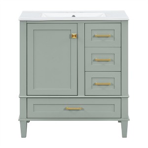 XINGHANZHENXUAN Modern Bathroom Vanity with Sink, 3 Drawers, Solid Wood Frame, Ceramic Countertop, Easy Assembly - 1 of 4