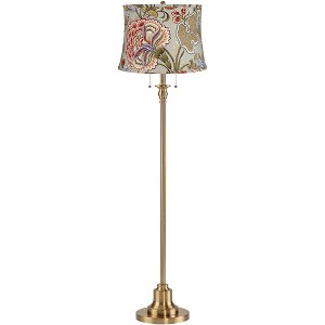 360 Lighting Dyna 58" High Antique Brass and Sage Floral Shade 2-Light Floor Lamp - 1 of 4