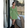 Long Sleeve Corset Mini Dress with Square Neck & Ruffle Hem, Ruched Waist Party Dress for Night Out, Cocktail, Dinner Date Pea Green - 3 of 4