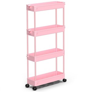 YIGII Slim Rolling Storage Cart 4 Tier Bathroom Organizer Utility Cart Mobile Shelving Unit Tower Rack for Kitchen,Laundry Room,Pink - 1 of 4