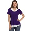 YESFASHION Women's Short Sleeve Contrast Collared Shirts Patchwork Work Blouse Tunics Tops - 2 of 4