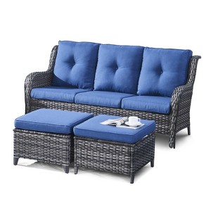 POCASSY 74" Wide Outdoor Wicker Patio Sofa with Cushions - 1 of 4