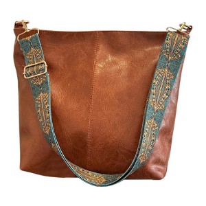 Generic Hobo Crossbody Bag Vegan PU Leather Shoulder Purses Brown Stylish Wide Guitar Strap Tote Bucket Bag - 1 of 4