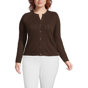 Lands' End Women's Cotton Pointelle Satin Trim Cardigan Sweater - 1 of 4