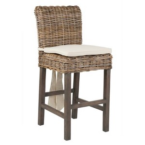 24" Duvall Rattan Counter Height Barstool Brown - East At Main: Teakwood Legs, No Assembly Required - 1 of 4