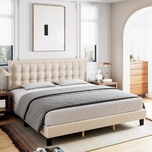 Modern Upholstered Platform Bed with Button Tufted Headboard - 1 of 4