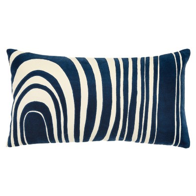 14"x26" Oversized Striped Poly Filled Lumbar Pillow: Cotton Velvet ...