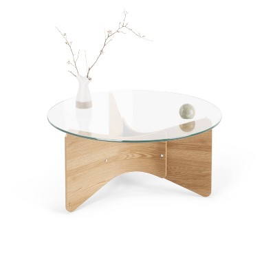 Umbra Madera Coffee Table Natural: Mirrored Surface, Wood Frame, 3-leg ...