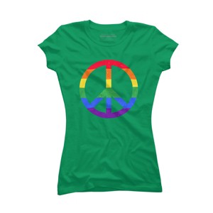 Adult Design By Humans Rainbow Pride and Peace Sign By JuanMedina T-Shirt - 1 of 2