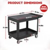 Service Cart - Large Heavy-Duty Plastic Flat Top (45.8 x 25 Inch), 2-Tier with 360¡ã Swivel Wheels (2 with Brakes), 550 lbs Capacity, Black - 3 of 4