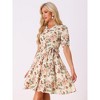 INSPIRE CHIC Women's Vintage Floral Peter Pan Collar High Waist Puff Sleeve A-line Midi Dress - 2 of 4
