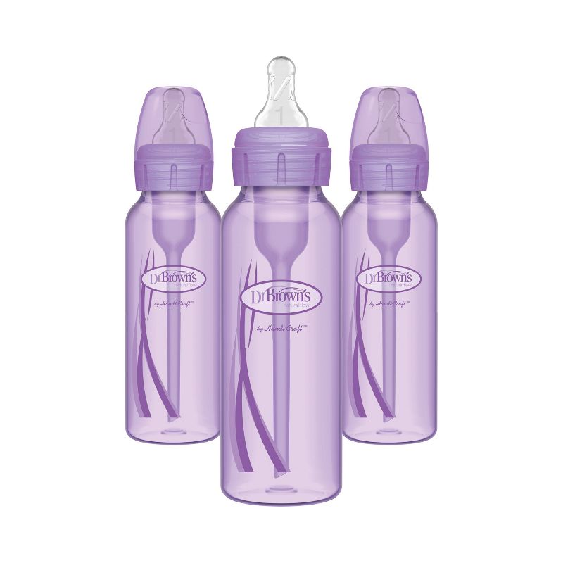 Dr. Brown&#39;s 8oz Anti-Colic Options+ Narrow Baby Bottle with Level 1 Slow Flow Nipple - 3pk - 0m+ - Purple, 1 of 18