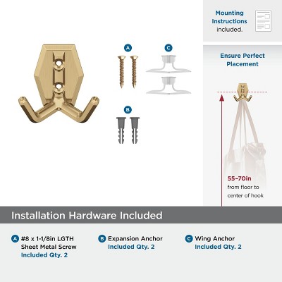 Champagne Bronze Double Prong Decorative Wall Hook