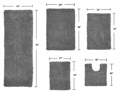 Fantasia Gray Cotton Shaggy 5-Piece Bath Rug Set