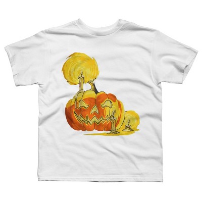Boy's Design By Humans Halloween Pumpkin with Candle and Evil Smile By wubbadub T-Shirt