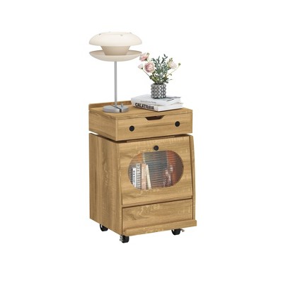 Famapy Playful Robot - Shaped Nightstand with Touch - Control LED Strip,Side Cabinet with Rotatable Top,Lockable Wheels,360° Rotation