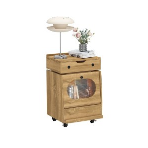 Famapy Playful Robot - Shaped Nightstand with Touch - Control LED Strip,Side Cabinet with Rotatable Top,Lockable Wheels,360° Rotation - 1 of 4