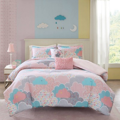 Whimsical Clouds Cotton Kids' Twin Duvet Cover Set with Embroidered Unicorn Pillow