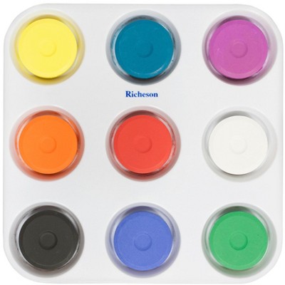 Jack Richeson Tempera Cakes, Large Size, Assorted Primary Colors, Muffin Tray, Set of 9