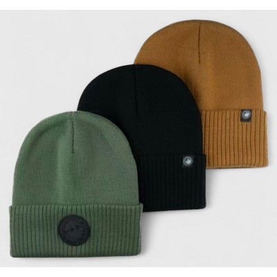 Canada Weather Gear Boys 3-Pack Beanie - Winter Knit Rib Cuff Beanie Hats – Warm Kids Beanies for Cold Weather